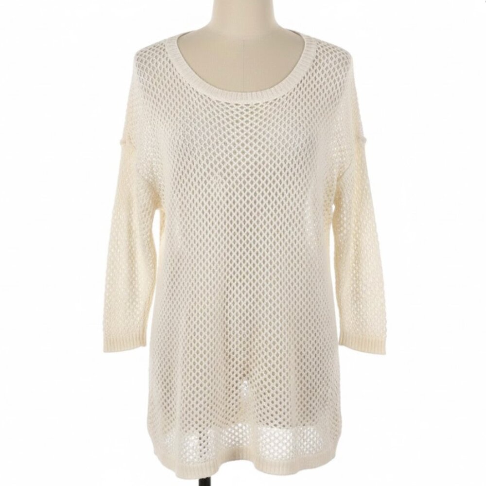 Liz Claiborne Sweater S Open Knit Cotton Tunic Beach Cover‎ Up Coastal Boho Chic